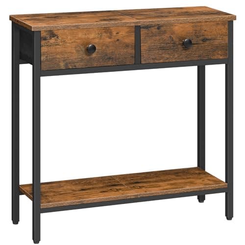Image of HOOBRO Slim Console Table, Narrow Console Table with 2 Non-woven Drawers, Hallway Table with Storage, Small Side Table for Small Spaces, Living Room, Industrial, Rustic Brown and Black EBF71XG01