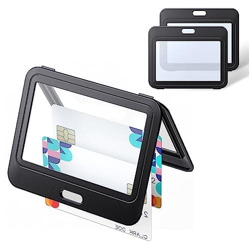 Image of Uniclife ID Badge Holder with Double-Sided Windows Horizontal Hard Plastic Case Black Card Protector Pouch for Office School ID Credit Cards Proximity Key Cards Driver’s Licenses and Passes, 3 Pack