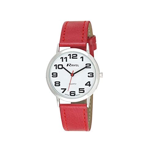 Image of Ravel Women's Easy Read Watch with Big Numbers - Red/Silver Tone/Black Dial