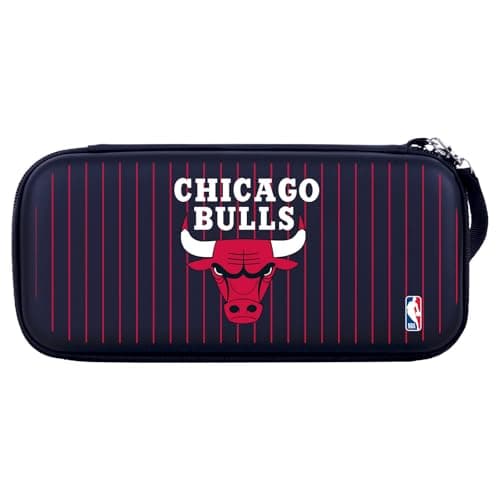 Image of Head Case Designs Officially Licensed NBA Black Pinstripe Text Chicago Bulls Logo Hard Storage Travel Carry Case Compatible With Nintendo Switch