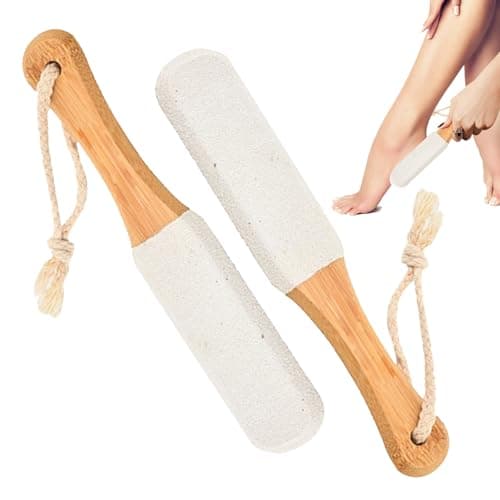 Image of DAJING 2PCS Foot Files for Hard Skin - Natural Pumice Stone & Wooden Handle, Foot Scrubber & Exfoliator, Callus Remover, Pedicure Rasp (White)