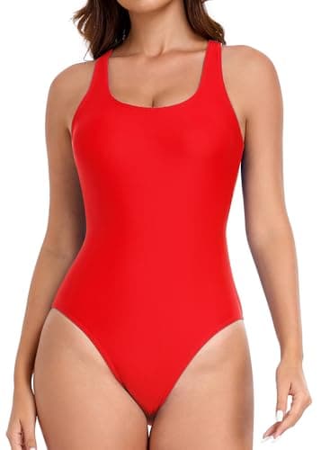 Image of Deewrichy Swimming Costume Women Athletic One Piece Swimsuit Racerback Swimwear Slimming Bathing Suits Red/M