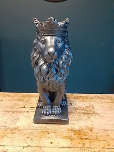 Image of Stone Lion Garden Ornament Statue Silver - Pier Cap - Indoor/Outdoor - LARGE