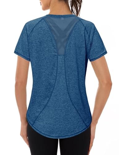 Image of Gyabnw Womens Running Workout Top Gym Wear Short Sleeve Yoga Tops Dry Fit T-Shirts Moisture Wicking Athletic Activewear for Women Royal Blue