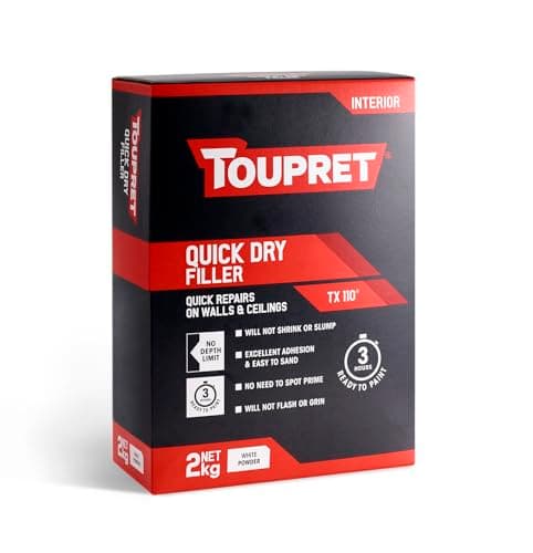 Image of Toupret Quick Dry Filler - One‑Coat Interior Powder Filler, No Shrink or Slump, Ready to Paint in 3 Hours - Easy Mix & Sand - Smooth White Wall & Ceiling Repair - 2 kg