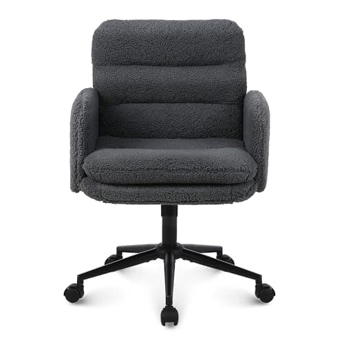 Image of Youhauchair Office Chairs for Home, Faux Cashmere Desk Chair with Adjustable Height, Comfortable Computer Chairs Bedroom Chair, Faux Fur Office Chair, Dark Grey
