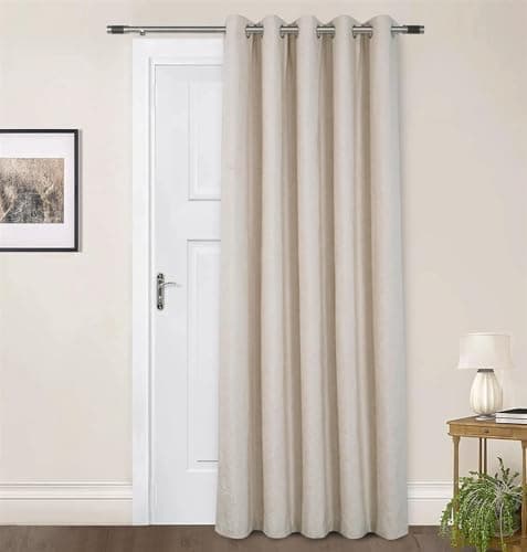 Image of Sundour Amberley Eyelet Ring Top Door Curtain Thermally Lined Curtains Natural 66x84