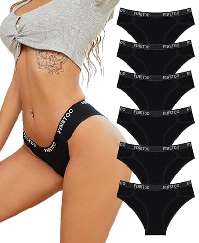 Image of FINETOO Cotton Underwear Women Breathable Knickers For Womens Comfortable Pants Sports Briefs Women's Sexy Panties Black 6 Pcs-L