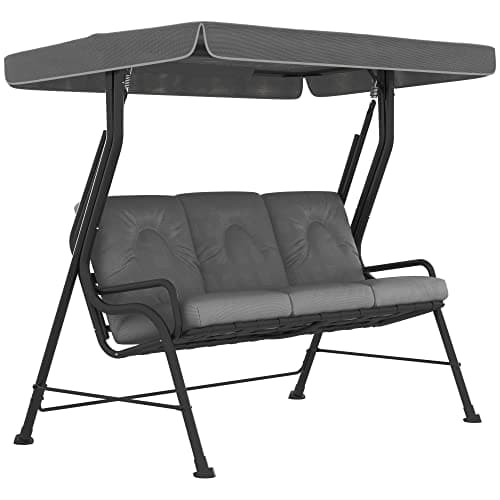 Image of Outsunny 3-Seater Garden Swing Chair, Outdoor Swing Seat with Adjustable Waterproof Canopy and Removable Cushion, for Patio, Porch, 270KG Loadable, 202 x 120 x 172 cm, Light Grey