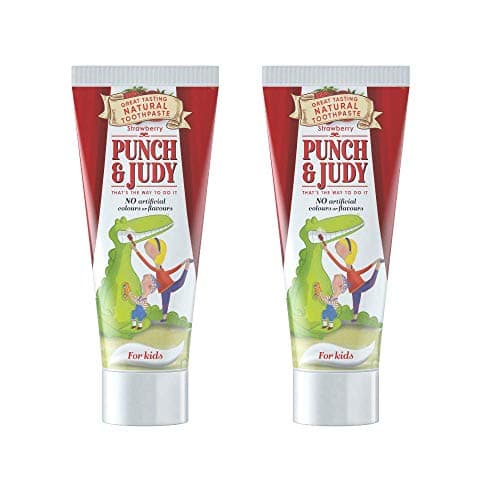 Image of Punch & Judy Kids Natural Toothpaste, Strawberry Flavour, Natural Ingredients, Fluoride, 6+ Months, Sugar Free (2 x 50ml)