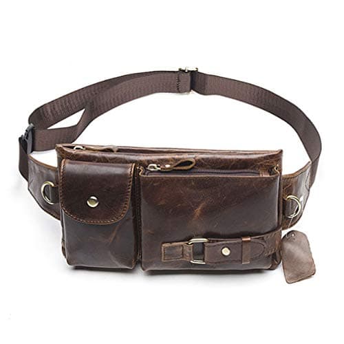 Image of Xieben Vintage Leather Waist Bag Fanny Pack for Men Women Travel Hunting Hiking Climbing Multi-Purpose Hip Bum Belt Slim Cell Phone Purse Wallet Pouch Brown