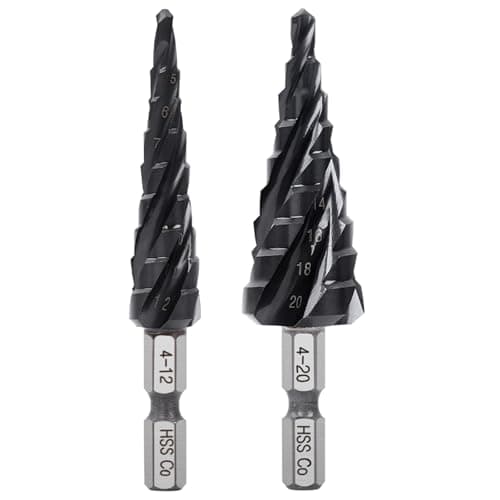 Image of Rarapop M35 Cobalt HSS Step Drill Bit Set, Four Spiral Flute Step Drill Bit, Wear-Resistant TiALN Coated, 1/4" Hex Shank for Hard Metal, Carbon Steel, Stainless Steel, Wood, Plastic (2-Piece Set)
