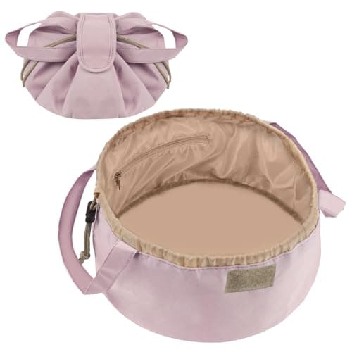 Image of URAQT Large-Capacity Travel Cosmetic Pouch, Portable Quick Pack Lazy Drawstring Make Up Bag for Daily Use, Magic Cosmetic Bag with Small Pocket for Women (Pink)
