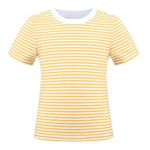Image of Girls Kid Top Tee T-Shirt Striped Summer Tagless Casual Basic Layering Yellow Age 9-10 Years