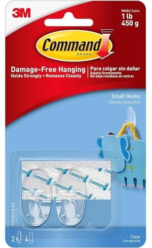 Image of Command Small Hooks with Clear Strips, Pack of 2 Hooks + 4 Adhesive Strips, Transparent - Indoor Use - Suitable for Hanging Items up to 450 g - Damage Free Hanging