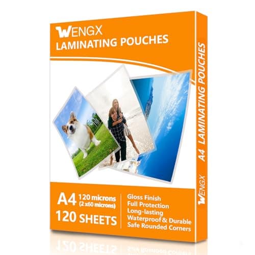 Image of 120 Sheets A4 Laminating Pouches,Gloss Finish,Rounded Corners, Clear,120 Micron (2 x 60 Micron) Laminator Pouches Glossy Laminate Pouch-Flexible Rigidity for Everyday Use