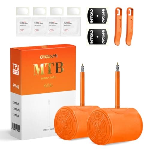 Image of CYCLAMI TPU Gravel/MTB Inner Tube, 700C x 32"-47" Gravel & 26"/27.5"/29"X1.9-2.5 Mountain Bike, 2PCS TPU Bike Inner Tube for Mountain Bike(Include 2 Tyre levers) (2P-MTB 27.5''-FV:45mm)