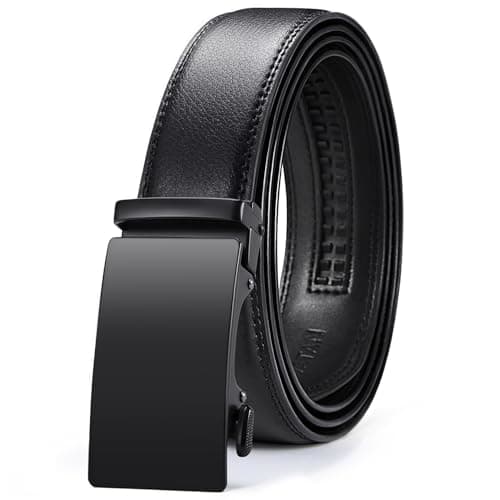 Image of Vatan Men's Belt Leather Ratchet Belt for Men Dress Casual Every Day with Adjustable Buckle, Trim to Fit, Black, 32" to 38" Waist Adjustable