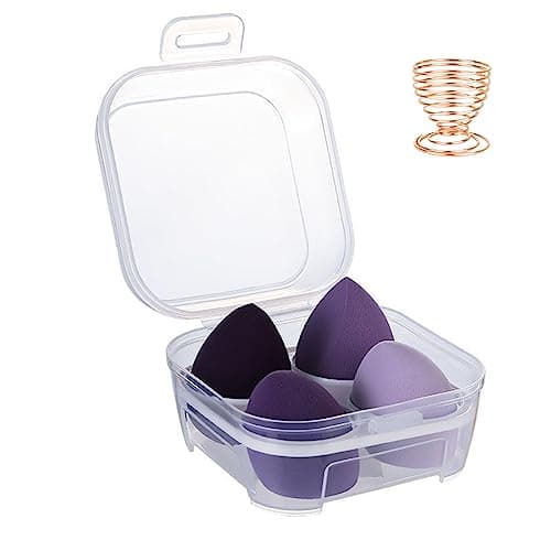 Image of 4 Pcs Makeup Sponges Set - 4 Beauty sponges Blending Blenders with 1 Holder and Egg Case, Flawless for Cream, Powder and Liquid (Purple)