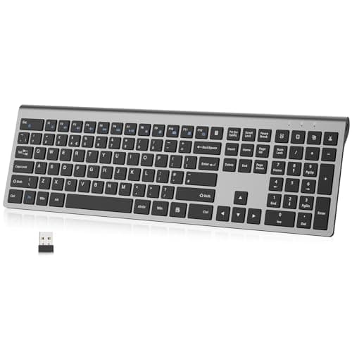 Image of PINKCAT 2.4G Wireless Keyboard, Rechargeable Ultra Slim Ergonomic, Full Size, QWERTY UK Layout Silent Keyboard, 12 Multimedia Shortcut Keys for PC/Desktop/Laptop/Mac in Windows/macOS (Gray)