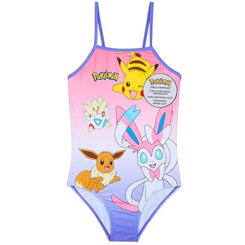 Image of Get Trend Pokemon Girls Swimming Costume Teens Anime One Piece Stretchy Swimsuit Comfy Straps Pikachu Swimwear for Beach Pool Swimming Holiday Essentials (5-6 Years, Multi Pokemon)
