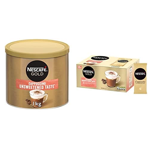 Image of Nescafe Gold Cappuccino Unsweetened Taste Instant Coffee Tin 1 kg & NESCAFE Gold Cappuccino Unsweetened Taste Sachets - 50 x 14.2g