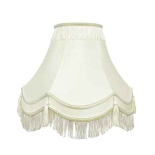 Image of CAPRICAN Hand Crafted Cream Ivory Victorian Tassel Lampshade Handmade Double Scallop Silk Shade with Gold Trim - Traditional Style for Table, Floor & Ceiling Lights Multi-Sizes, 10 inch (25.4cm)