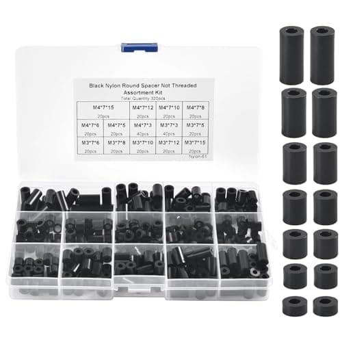 Image of 320 Pcs Black ABS Nylon Insulation Spacers Assortment Kit - 14 Sizes for M3/M4 Screws, Non-Threaded Standoff Supports for Electronics
