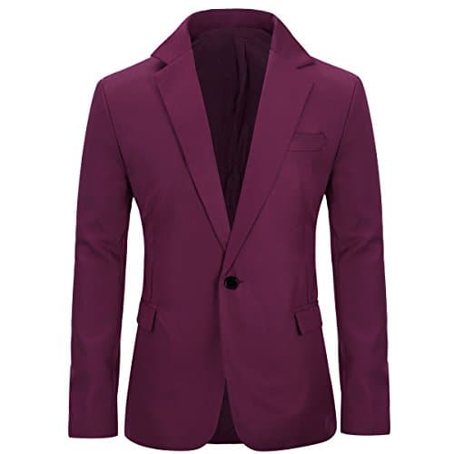 Image of Allthemen Mens Casual Suit Jackets Slim Fit Blazer One Button Suits Coat Solid Casual Jacket Tops Burgundy L