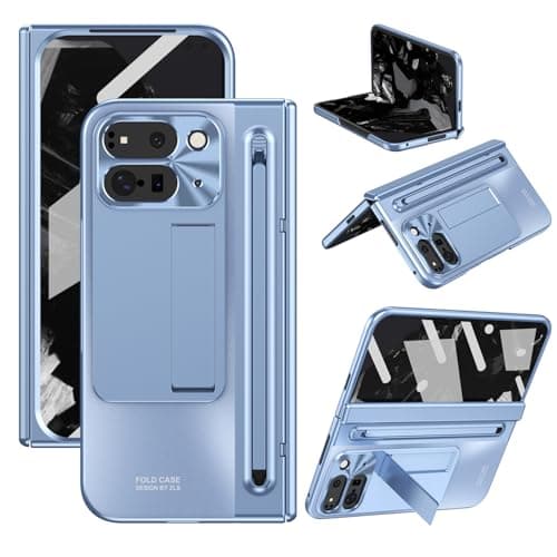 Image of Asuwish Phone Case for Google Pixel 9 Pro Fold 5G 2024 with S Pen Holder and Built-in Screen Protector Cover Stand Kickstand Hinge Protection Rugged Cell PixelFold 2 9Pro Fold2 G5 Women Men Blue