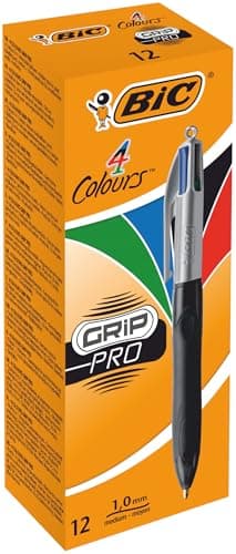 Image of BIC 4 Colours Grip Pro Retractable Medium Point (1.0 mm) Ballpoint Pens, 12 Pens And Each Pen Contains 4 Colours