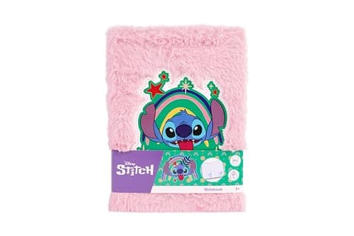 Image of Stitch Notebook Plush A5 Pink | Fluffy Journal for Children | Notebook with Disney Design | Plush Book for Girls and Boys | Creative Gift for Ages 3 and Up | Children's Journal with Lined Pages