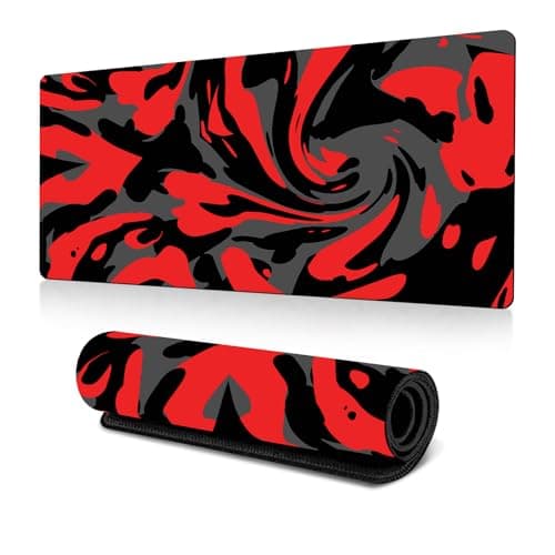 Image of Hixingo Large Mouse Mat, Multicolor Swirl Gaming Mouse Pad, 3D Mouse Pad, Mousepad with Stitched Edges, Non-Slip Rubber Base Mouse Pads for Office & Home (Black red,600x300x3mm)