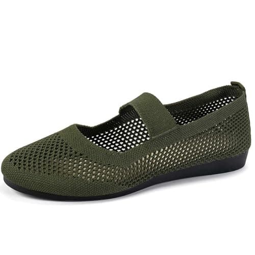 Image of 2026 Ladies Fashion Breathable Knitted Exquisite Solid Color Comfortable Flat Casual Shoes (Army Green, 5)