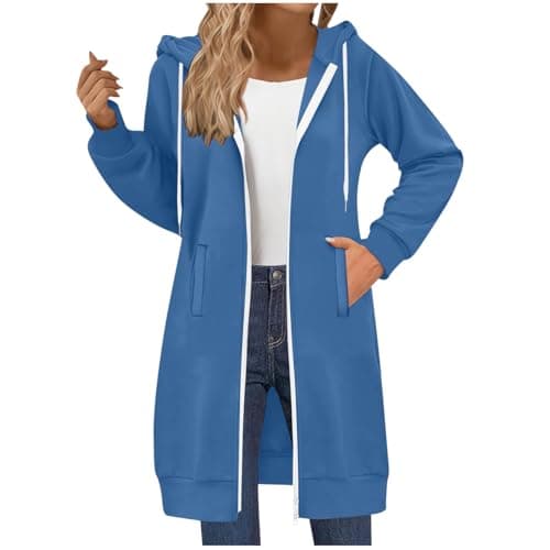 Image of Hoodies for Women UK, Womens Hoodies Size 12 Pink, Hoodie Blanket Women XXL, Fall Pullovers Long Line Zip Up for UK, Puffer Jacket, Long Fleece Zip Up Hoodie M