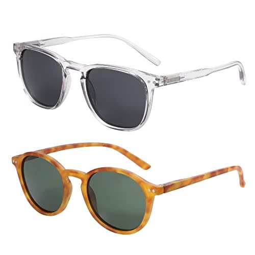 Image of ZENOTTIC 2 Pack Polarised Sunglasses Womens Mens Retro Vintage Round and Square Sun Glasses with UV400 Protection Unisex