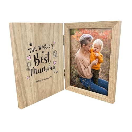 Image of Personalised "The World’s Best Mum" Book Photo Frame | Custom Pine Wood Folding Picture Frame | Mothers Day & Birthday Gift | Choice of Mum, Mummy, Mam or Mom | Holds 7x5" Photo