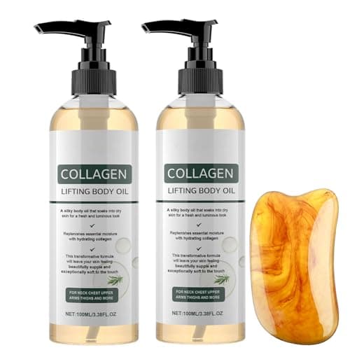 Image of Collagen Oil for Skin Tightening, Hydrating Collagen Lifting Body Oil with Guasha Board, Rosemary Firming Body Oil, Suitable for Legs & Full Body, for Reduce Fine Lines 100ml*2