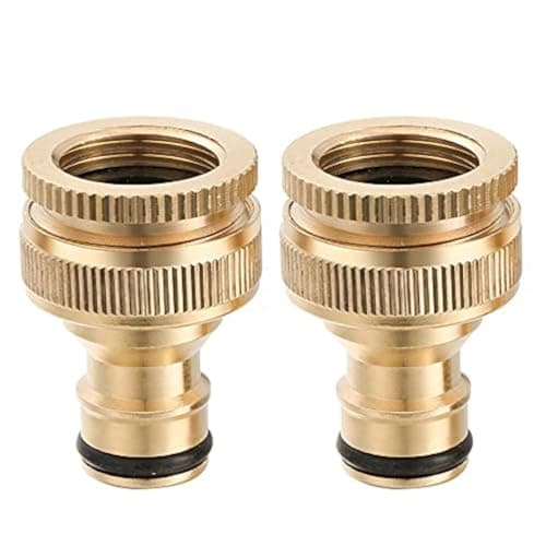 Image of 2 Pcs Garden Hose Tap Connectors, 1/2 Inch and 3/4 Inch Brass Hose Quick Tap Connector 2-in-1 Outdoor Threaded Tap Connector Water Hose Faucet Adapter