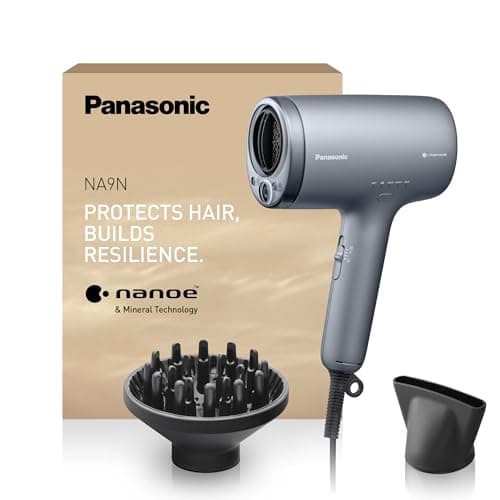 Image of Panasonic EH-NA9N-H895 Hair Dryer with Diffuser nanoe & Mineral Ions, Anti-Damage, Fast Drying, Intelligent Sensing, Scalp & Skin Modes, Concentrator Attachment, 1600W, Grey