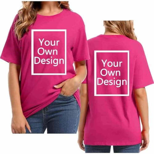 Image of Hot Pink Create Your Own T Shirt Womens Plus Size Custom T Shirt Printing Front and Back Personalised Summer Oversized Shirts Short Sleeve Loose Tops Customised