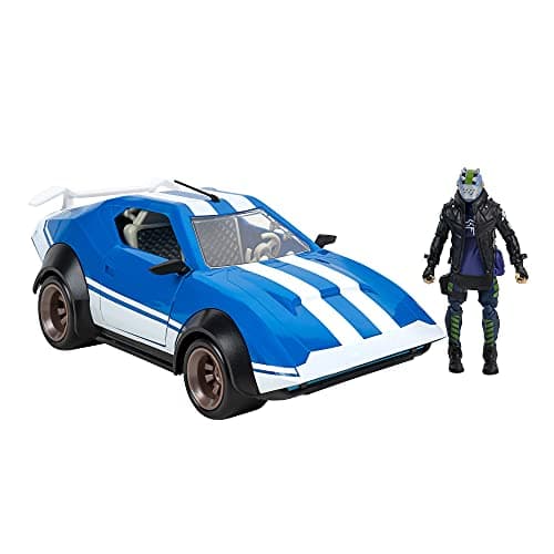 Image of Jazwares FORTNITE Joy Ride Whiplash Vehicle (Blue & White), with 4-inch Articulated X-Lord Figure