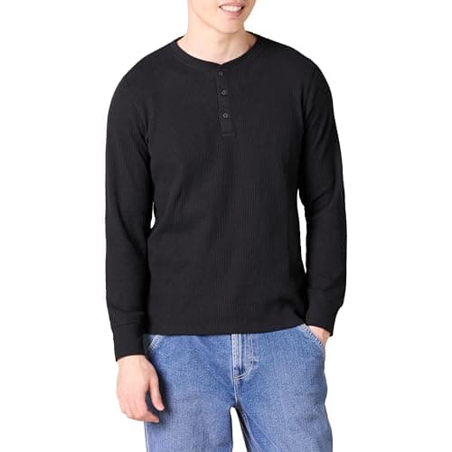 Image of Amazon Essentials Men's Slim-Fit Long-Sleeve Waffle Henley Shirt, Black, S