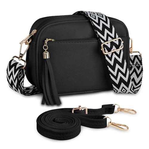Image of Kememo Small Cross body Bag for Women, Faux Leather Handbags & Shoulder Bags Camera CrossBody Bag with Adjustable Wide Strap for Travel Shopping Work Daily Use, Black