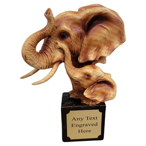 Image of 1stclassgifts [Custom] Personalised Elephant Nature Craft wood Effect Resin Figurine Ornament Wedding/Anniversary/Birthday/Retirement