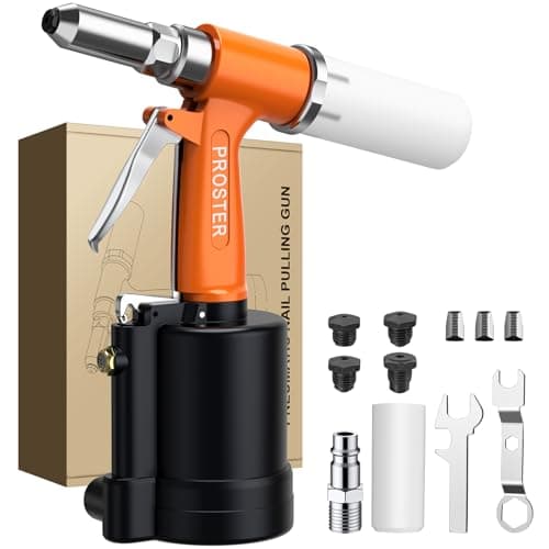 Image of Proster Pneumatic Air Riveter for 2.4mm(3/32"), 3.2mm(1/8"), 4.0mm(5/32"), 4.8mm(3/16") Capacity 1408KGF Pulling Force Pop Riveter with 4 Types of Nozzles for Automotive, DIY, Workshop, Industrial Use