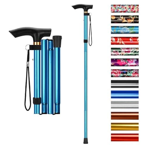 Image of supregear Walking Stick - Adjustable Folding Walking Sticks for Women and Men - Lightweight Portable Collapsible Balancing Aid - Foldable Travel Cane for Ladies Elderly Adults, Blue