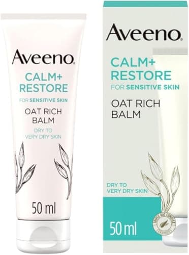 Image of AVEENO Face CALM+RESTORE Oat Rich Balm (1x 50ml), 24-Hour Hydration Face Moisturiser with Triple Oat Complex, Face Care Soothes and Hydrates Irritated, Very Dry, and Sensitive Skin