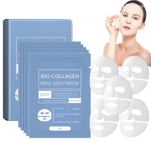 Image of ChicNana Collagen Mask, Bio Collagen Face Mask, Collagen Masks Overnight, Korean Skincare, Face Skincare, Hydrating, Sheet Overnight Beauty (Blue 5pc)