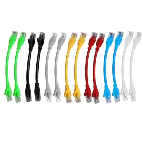 Image of FunWorth Short Cat6 Ethernet Cable 15cm, 1000Mbps Network LAN Cat6 Patch Cable with RJ45 Connectors, 14 Pack Colour coded Ethernet Patch Leads for Router, Switch, PC, TV and Modem (Colors 14Pcs, 15CM)